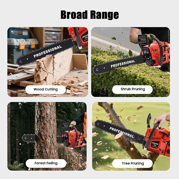 Chainsaw Gas Powered 58cc 20 Inch Chain Saw, 2 Stroke Handheld Cordless Petrol Chainsaws With Fuel Tank, Heavy Duty Gasoline Chainsaw For Wood Trees Cutting Garden Farm Ranch Home