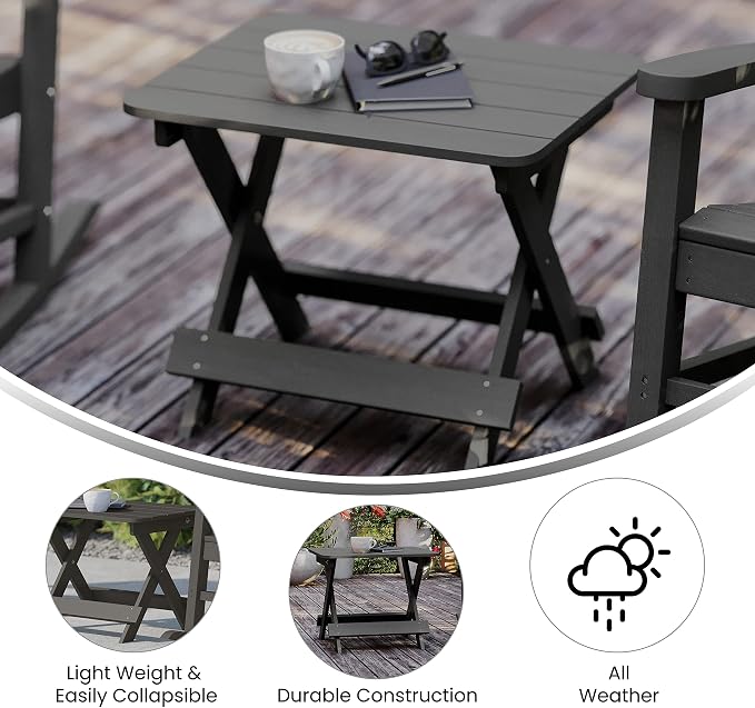 EMMA + OLIVER Haley Outdoor Folding Side Table, Portable All-Weather HDPE Adirondack Side Table, Gray