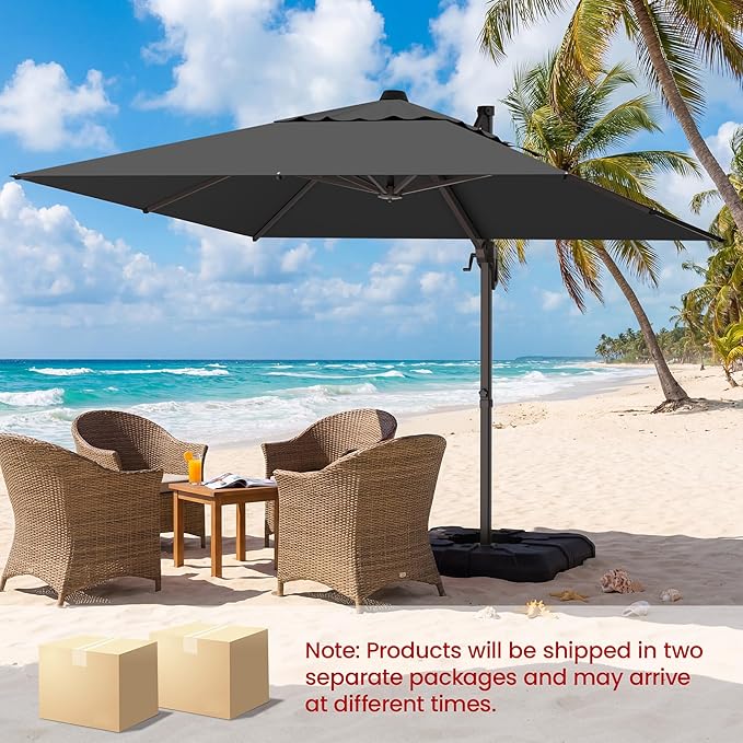 HASLE OUTFITTERS 10x10 FT Patio Cantilever Umbrella with Base, Outdoor Offset Large Heavy Duty Umbrellas with 360° Rotation for Pool Garden Deck，Black
