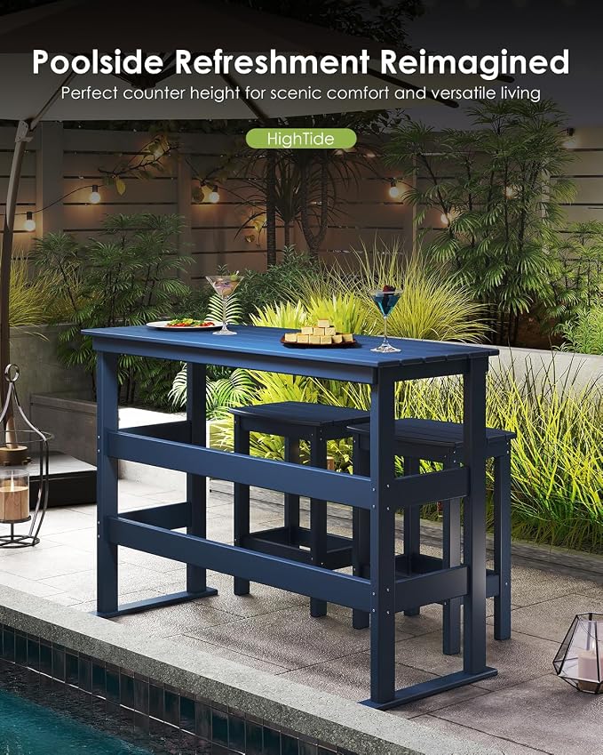GREENVINES Outdoor-Bar-Table | 37″ Counter Height Patio Tables | HDPE Plastic | 54" W x 21" D x 37" H | All Weather | Rectangle | High Top | for Backyard Balcony Poolside | Blue