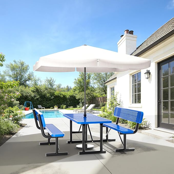 6FT Outdoor Metal Picnic Table with 2 Benches,Heavy Duty Rectangular Picnic Table Set for Outside, Waterproof Commercial Restaurant Table Furniture for Park, Campfield, Patio, Garden, Yard
