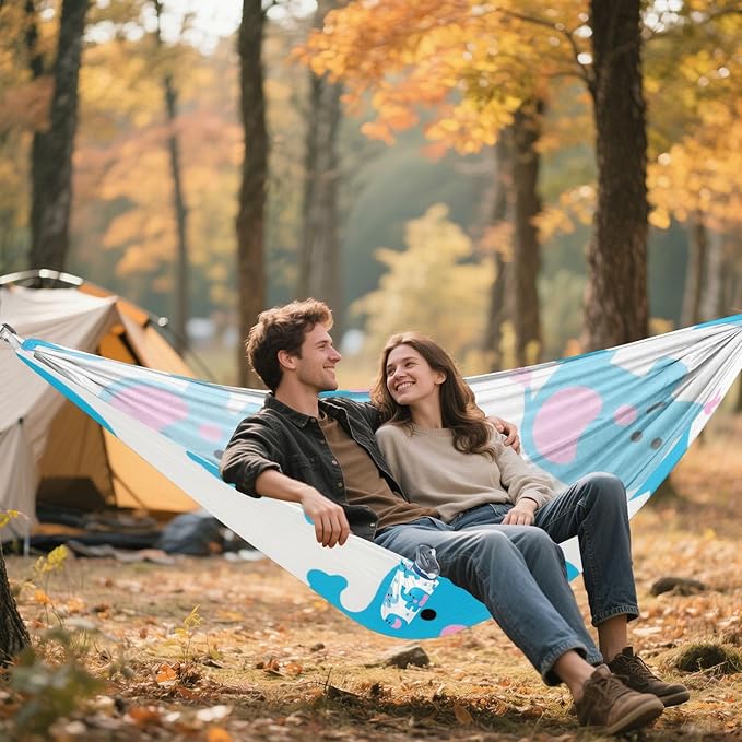 Cute Cartoon Blue Elephant 330lb Capacity Camping Hammock with Hanging Rope Portable Hammock for Camping Travel Accessories Base de hamaca para adultos