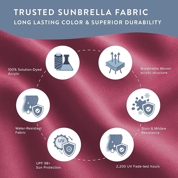 California Umbrella 12-Year Protection 9-Ft Outdoor Patio Umbrella, Sunbrella Fade-Resistant Fabric, Auto-Tilt, Heavy Duty Aluminum Frame, 8 Reinforced Ribs for Pool or Deck, White Pole, Hot Pink