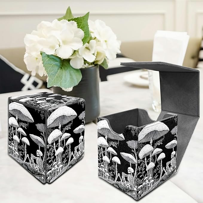 Dark Mushroom Card Deck Box for MTG, Personalized Card Storage Case Fits 120+ Sleeved Cards, Premium Leather TCG Box with Strong Magnetic Closure for Magic, CCG, PTCG, Baseball Cards