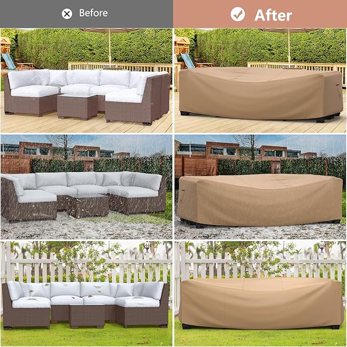 Mrrihand Heavy Duty Patio Furniture Covers, Outdoor Furniture Covers Waterproof Sectional Sofa Set , Patio Table and Chair Set Cover 74"L×47"W×28"H,Brown
