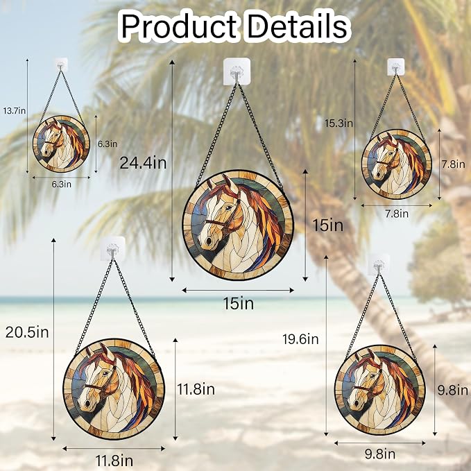 DASTOLL Stained Glass Window Hanging, Animal Horse Colored Mane Sun Catchers Glass Panel Cool Suncatcher Decor for Birthday for Women, Men, Wife, Aunt, and Mom 7.8 in