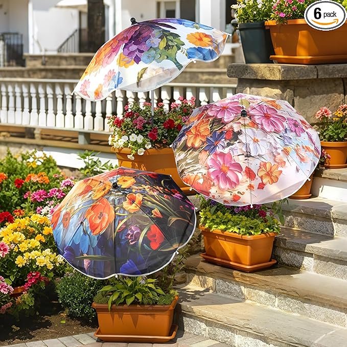 6 Pack Plant Umbrellas for Outdoor Plants, Adjustable Angle Plant Shade 25" Upgraded Large Plant Umbrella, 43.3" Sun Shade for Potted Plants Garden Beds