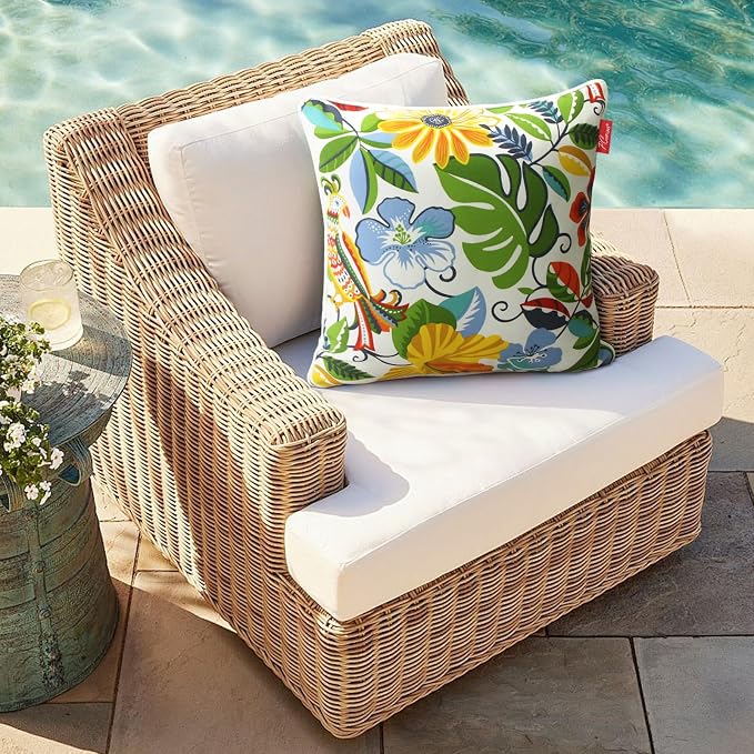 Pack of 2 Outdoor Throw Pillows,18x18 Inch All-Weather Water-Resistant Patio Pillows with Inserts,Decorative Pillows for Patio Furniture,Couch,Sofa,Poolside,Flower Bird