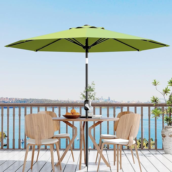 Garvee 9 ft Outdoor Patio Umbrella 8 Sturdy Ribs Outdoor Table Umbrella with Crank Lift & Push Button Tilt - UV Protection Waterproof Market Umbrellas for Pool, Deck, Yard, Garden, Grass Green