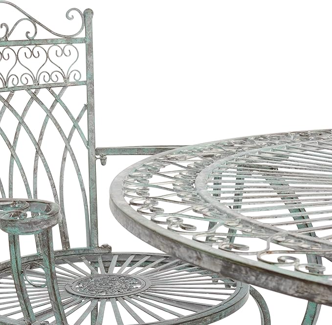 SAFAVIEH Outdoor Collection Thessaly Victorian Scroll Antique Dark Green Wrought Iron 5-Piece Patio Dining Set