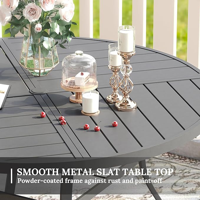VICLLAX Patio Dining Set for 6, 6 Seats Outdoor Furniture Includes 53.1" Round Patio Table and Swivel Padded Chairs, Grey Tabletop and Grey Fabric