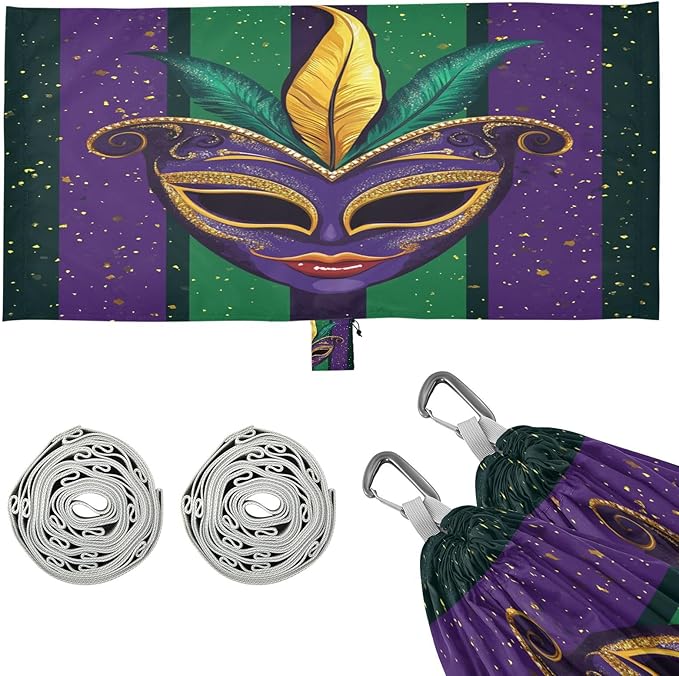 Mardi Gras Carnival Jewelry Feather Lipstick Outdoor Hammock with Tree Straps Tree Hammock for Outside Beach Patio Garden