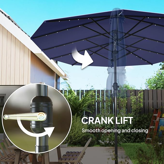 Outsunny 14.8ft Double Umbrella, Large Outdoor Patio Sun Shade with LED Solar Light for Garden