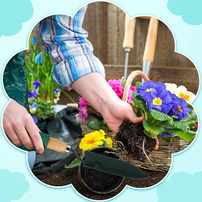 Lasnten 12 Pcs Small Gardening Tool Shovel Digging Trowel Wood Handle 14 Inch Garden Flower Planting Tool for Community Lawn Farm Flower Seed Plant Planting Weeding Indoor Plant Care
