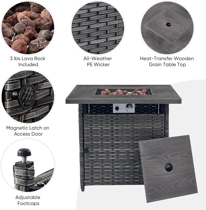 Belord Patio Furniture Set with Fire Pit Table,7 Piece Wicker Outdoor Furniture Set, Swivel Rocker Chairs with Ottomans and Sofa, All Weather Patio Conversation Set, for Pool,Yard,Gray Wicker/Gray