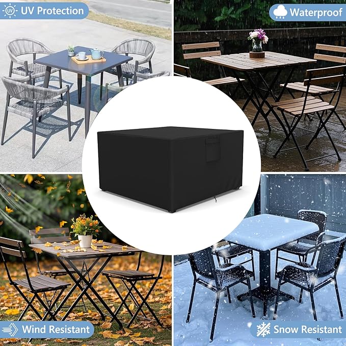 AKEfit Patio Furniture Covers,500D Heavy Duty Waterproof for Outdoor Square and Retangle Patio Table and Chair Covers, Black -118"L x 118"W x 32"H
