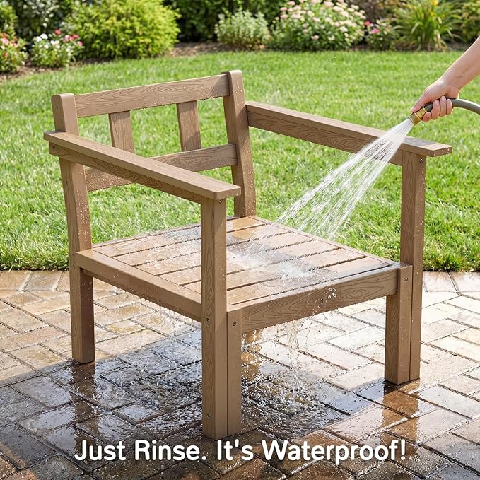 Stoog Modular Armchair with Removable Arms - Deep Seat Waterproof Patio Chair, Connects for Sectional Sofa, Teak