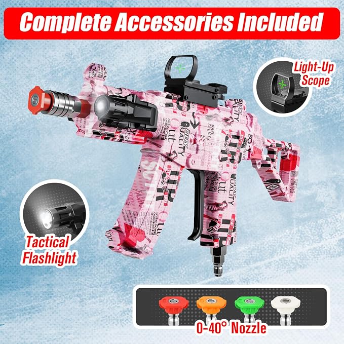 MP5S Pressure Washer Gun with Swivel - 3000 PSI High Pressure Spray Gun with 3/8" Quick Connect Plug Inlet, Foam Cannon Compatible Power Washer Handle for Car, Home & Outdoor Cleaning (Pink)