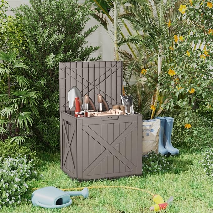 Resin Deck Box - 37 Gallon Lockable Outdoor Storage, Water-Resistant Indoor/Outdoor Bin for Package Delivery, Patio Cushions, Gardening Tools