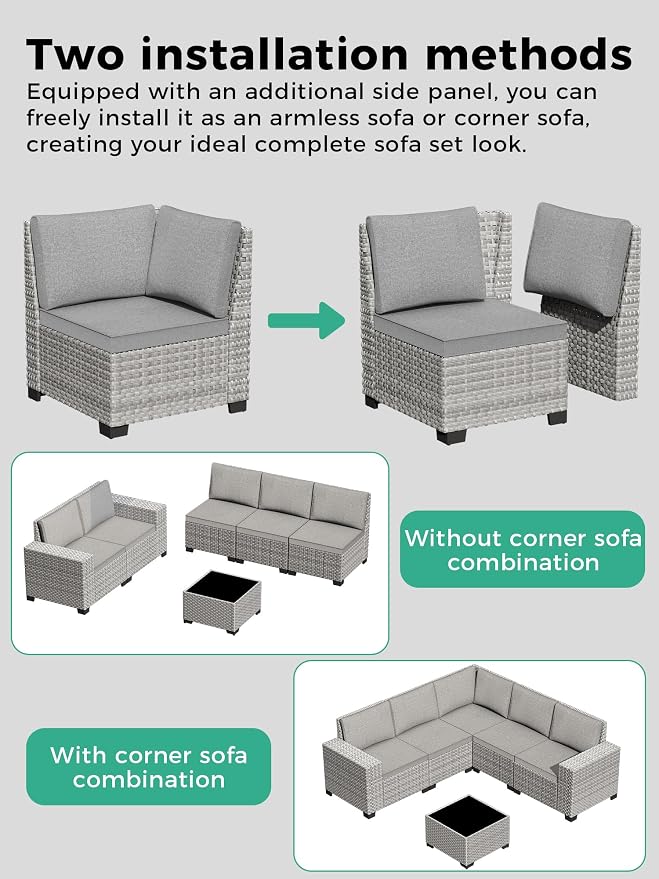 12 Piece Outdoor Wicker Sectional Sofa Set, 10-Seats Patio Furniture Conversation Set with 4" Thickened Cushions & Coffee Table, All-Weather PE Rattan for Garden, Backyard, Porch, Gray