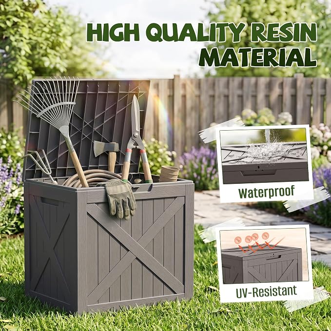 40 Gallon Waterproof Resin Deck Box, Outdoor Lockable Toy Storage Box Container for Patio Cushions Garden Tools, Delivery Box, Grey