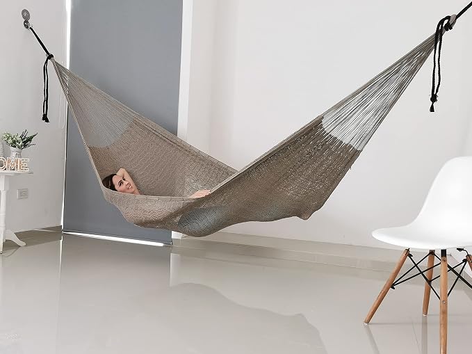 Traditional Mayan Hammock - Hammock Made with Thick Cotton Thread (Gray, Medium)