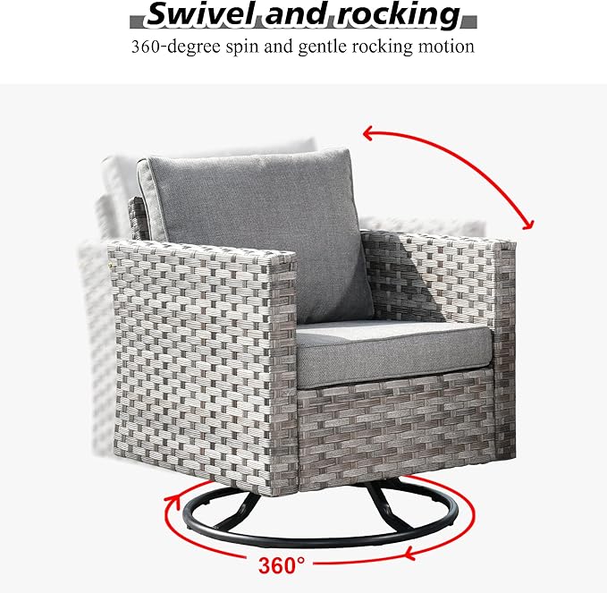 HOOOWOOO Outdoor Patio Sectional Furniture Sofa Set with Fire Pit Table,10 Piece Modern Wicker Couch with Swivel Chairs,Modular Conversation Seating Set with Widened Armrest for Garden(Dark Grey)