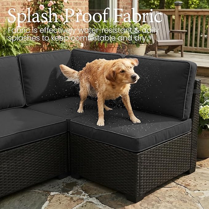 LayinSun 13 Pieces Outdoor Patio Furniture Set with 44" Fire Pit Table Rattan Sectional Sofa Conversation Sets