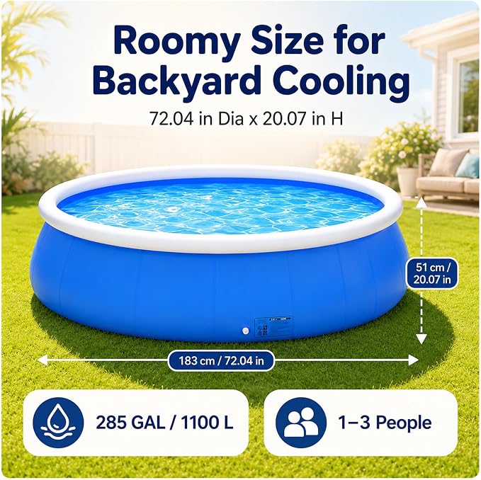 Large Round Inflatable Pool for Kids & Adults, Outdoor Oversized Thickened Family Swimming Pool with Quick Drain & Foldable Mesh Coil Structure, Family Swimming Pool for Backyard