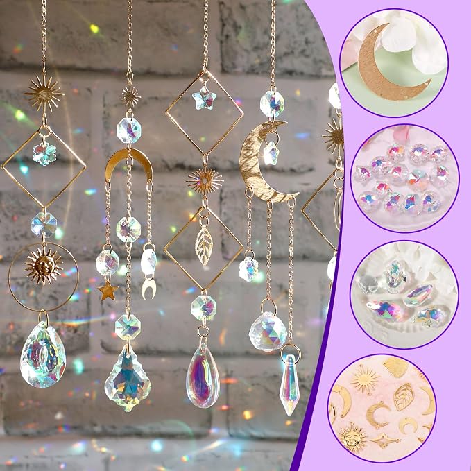 Sun Catcher Kits for Adults, 228pcs DIY Suncatcher Making Supplies | Arts and Crafts for Girls Women Hanging Ornaments for Indoor Windows Prism with Crystal Balls Gift for Birthday Mother's Day