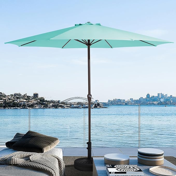 JEAREY 12' Patio Umbrellas Outdoor Table Market Umbrella w/Crank, 8 Sturdy Ribs, UV Protection Windproof for Garden, Deck, Backyard, Pool(Teal Blue)