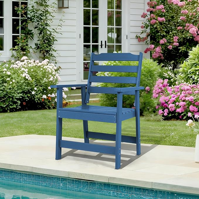 FUNBERRY Outdoor Dining Chair, HDPE All Weather Patio Chair for Outside | Wood-Grain, HDPE All Weather, No Rot or Rust or Crack, UV Fade Shield, 330LBS Weight Capacity, Easy-Clean for Outside