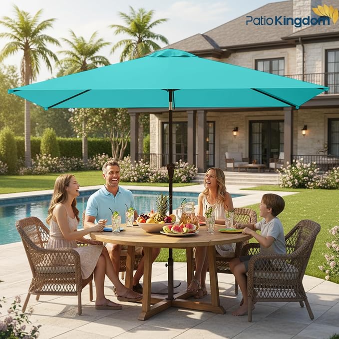 6.5'x10' Rectangular Patio Outdoor Umbrella,Large Coverage with Push-Button Tilt & UV Protection,Sturdy Ribs for Deck,Lawn,Pool,Backyard