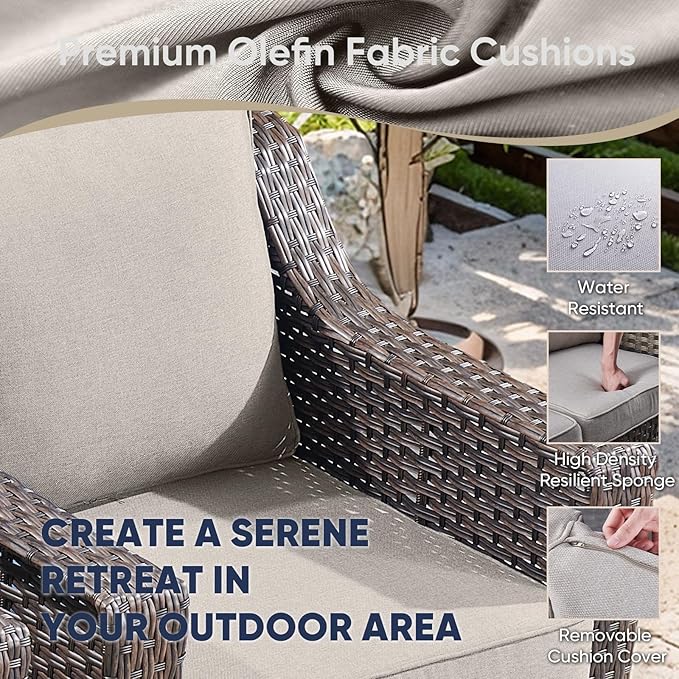3 Pieces Patio Furniture Set-Wicker Patio Chairs Set of 2 with Tempered Glass End Table Outdoor Patio Chairs for Deck Balcony Poolside Backyard-Brown/Beige