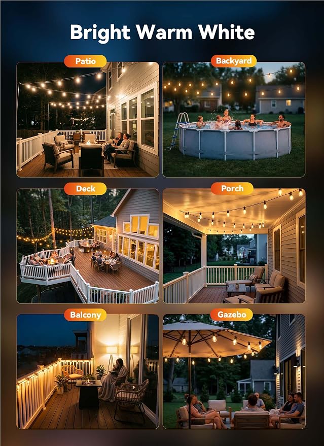 Minetom 203FT Outdoor String LED Patio Lights Waterproof,Shatterproof S14 Vintage Edison Bulbs,Commercial Grade Outside Hanging Lights Waterproof for Porch Deck Garden Backyard Balcony Cafe Bistro