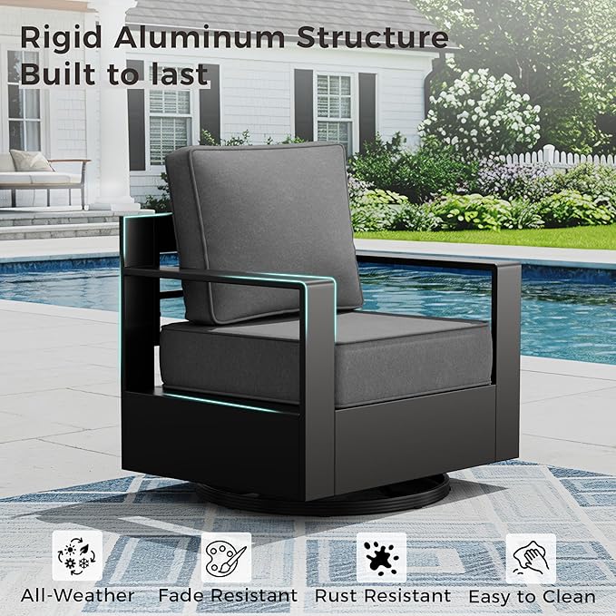 Outdoor Patio Furniture Set, 5-Piece Aluminum Patio Conversation Set All-Weather Metal Outdoor Sectional with 6 Inch Thick Cushions, Deep Setting for Garden, Outside and Porch, Grey