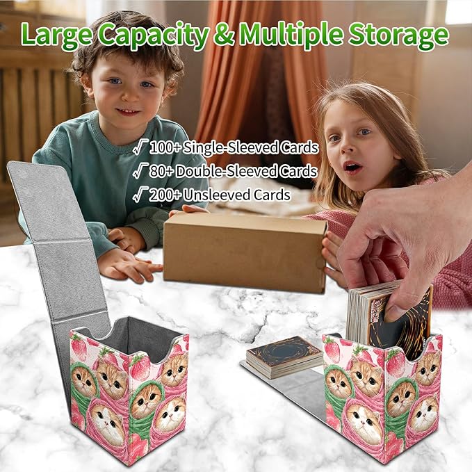 Moon Orange Mushroom Card Deck Box for MTG, Personalized Card Storage Case Fits 120+ Sleeved Cards, Premium Leather TCG Box with Strong Magnetic Closure for Magic, CCG, PTCG, Baseball Cards