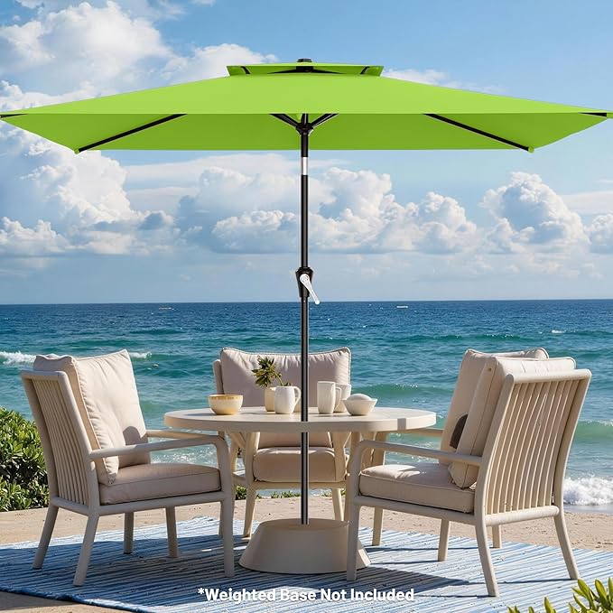 AreShark 6.5'x10' 2 Tiers Rectangular Patio Umbrella - Outdoor Umbrella Waterproof UV Protection, Market Table Umbrella w/Push Button Tilt for Pool, Lawn, Balcony(Apple Green)