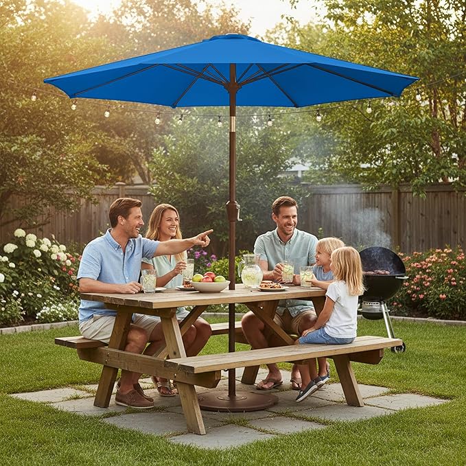 9ft Patio Umbrella with Push Button Tilt and Crank,Outdoor Market Table Umbrella UV Protection 8 Sturdy Ribs for Backyard,Garden,Pool,Deck(Royal Blue)