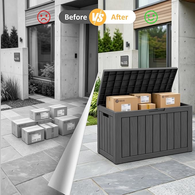 Package Delivery Box, Lockable Resin Outdoor Package, Waterproof Deck Box for Porches, Patios, Indoor & Outdoor Use (55 Gallon, Black)