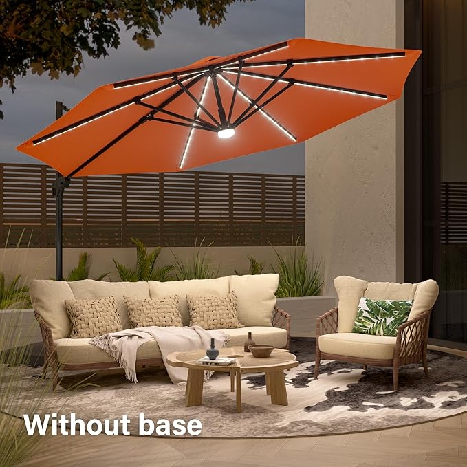 FLAME&SHADE 11 ft Cantilever Offset Patio Umbrella, Large Heavy Duty Outdoor Patio Umbrella Aluminum 360° Rotation Round Outdoor Umbrella for Deck,Pool,Backyard