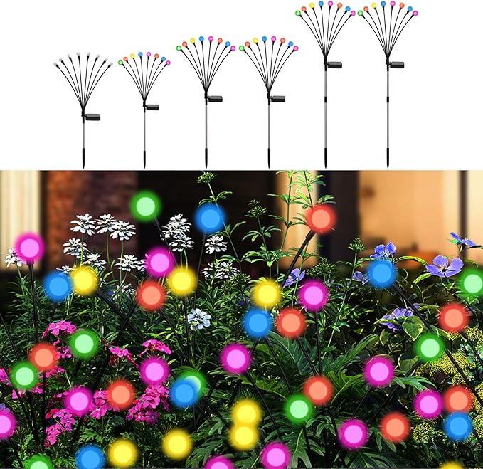 Solar Firefly Lights Outdoor, 8 Mode RGB Color Changing Swaying Flashing Firefly Garden Lights Solar Powered Waterproof for Outside Yard Pathway Christmas Garden Decor Multicolor (6 Pack)