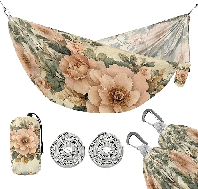 Retro Victorian-Style Floral Pattern Vines Pastel Colors Hammocks with Hanging Rope Fabric Hammock for Outside Beach Patio Garden