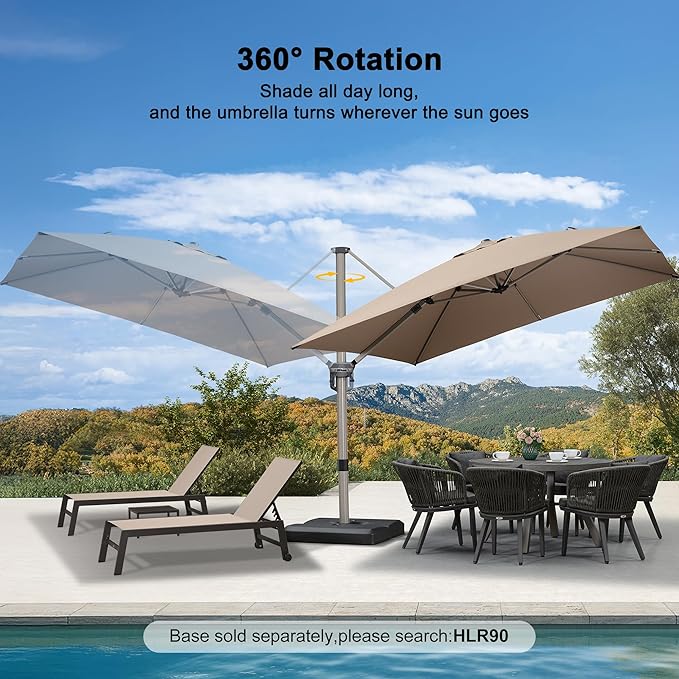 PURPLE LEAF 10’ X 10‘ Patio Umbrella Outdoor Cantilever Umbrella, Aluminum Offset Umbrella with Champagne Frame and 360° Rotation for Pool Deck Garden, Taupe