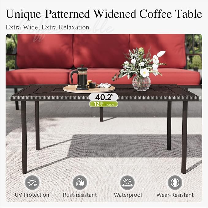 Sophia & William Patio Conversation Set for 5, 3-Seater Sofa, 2 Rocking Chairs and a Coffee Table, Metal Outdoor Furniture with 5.75" Extra Thick Cushions, Red