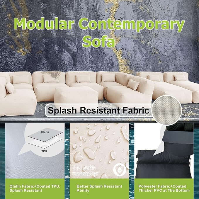 Patio Conversation Set Bean Bag Eraclea 9C Outdoor Chairs Sectional Daybed Furniture Outdoor Sofa Couch High Density Foam Filling Modern Comfy Patio Couch (Light Beige)