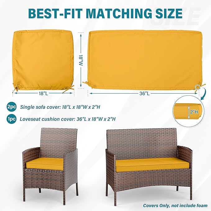 3 Pack of Outdoor Seat Cushion Replacement Set Suitable for 4 Pieces of Wicker Rattan Furniture Terrace Guest Set Sofa Chair (36x18x2, 18x18x2), Only Cover