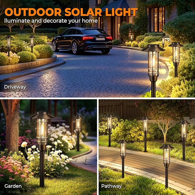 Ahaorigin 6 Pack Solar Pathway Lights Outdoor, Upgraded Bright Solar Powered Garden Light Outside, Waterproof Outdoor Lighting for Landscape Lawn Patio Yard Path Driveway Walkway Decor, Warm White