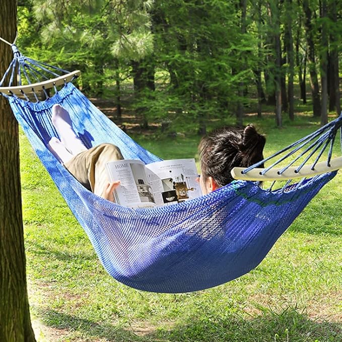 Portable Polyester Fiber Hammock Outdoor Play Large Space Portable Tree Hanging Multifunctional Hammock Comfortable(Blue)