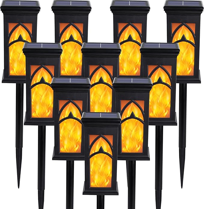Solar Lights Outdoor, 10 Pack Solar Torch Light with Flickering Flame, Waterproof Garden Lights Outdoor Landscape Lighting, Flame Torches for Outside Patio Pathway Walkway Yard Lawn Decorations
